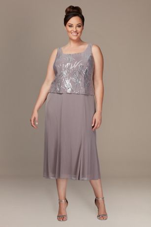 Sequin Burst Plus Size Tea-Length Dress and Jacket